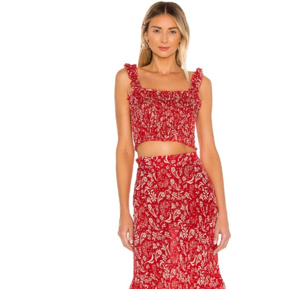 coolchange Red Smocked Ruffle Crop Top (S) - Picture 4 of 10